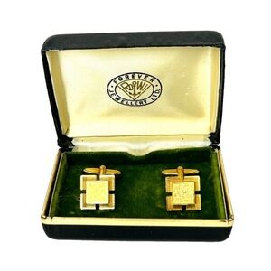 Vintage Chunky Square Gold Cuff Links Original Box
